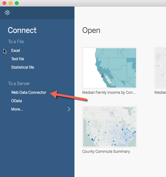 Choose "web data connector"